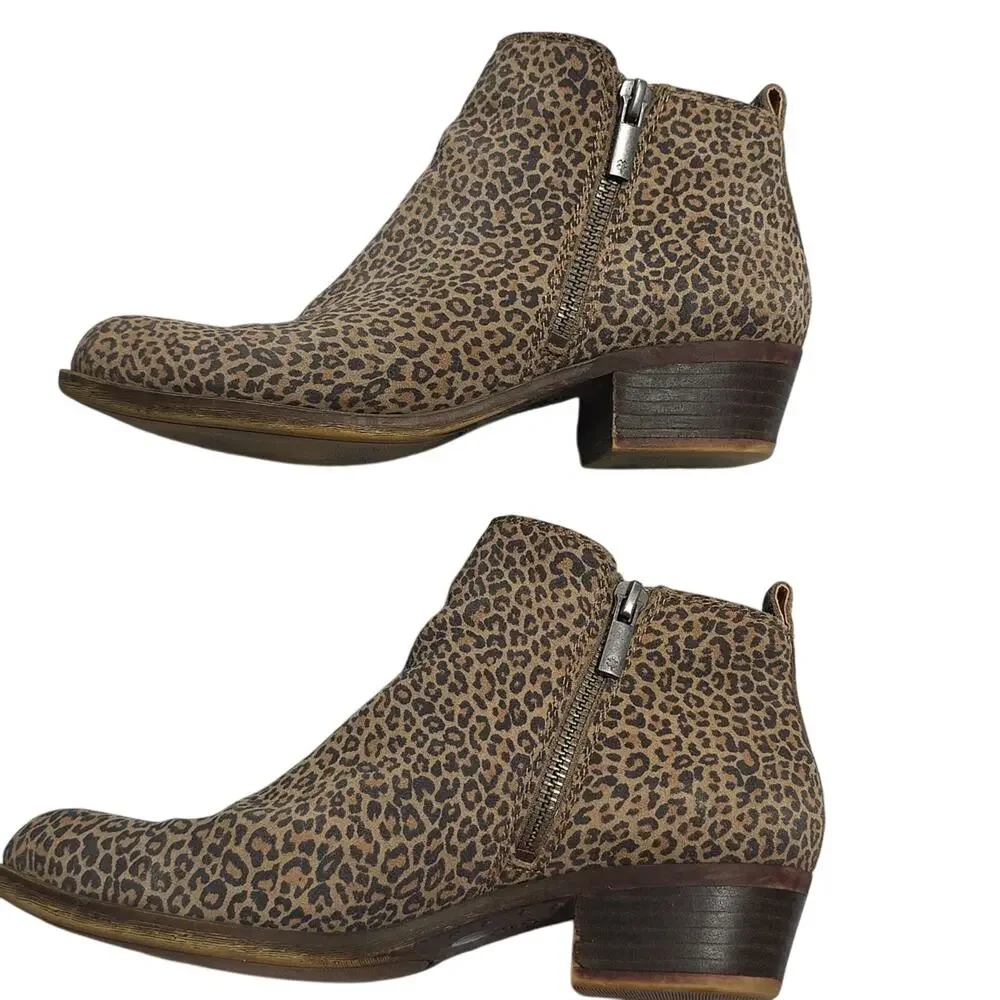 Lucky Brand Basel Womens Sz 7 LeatherWestern Animal Print 2 Zippers Ankle Bootie